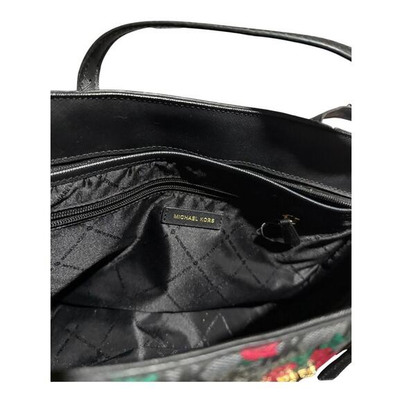 Michael Kors Tote Bag Black Rose Floral MK Monogram Satchel Handbag Purse - Picture 10 of 12